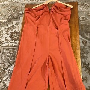 Find Me Plus 3XL rust jumpsuit, wide palazzo pant leg, halter v-neck top